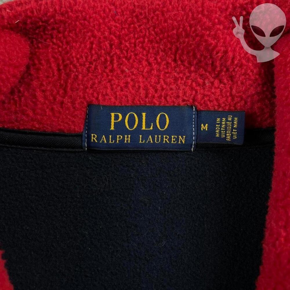 Polo Ralph Lauren Quarter Zip Fleece Medium Navy USA Spellout Red Vintage - Picture 3 of 4